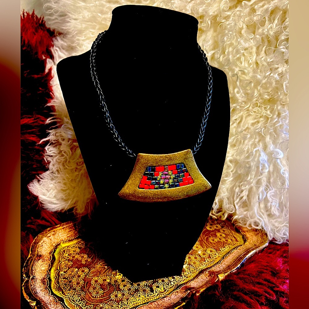 Boho Beaded Copper Statement Necklace - image 1